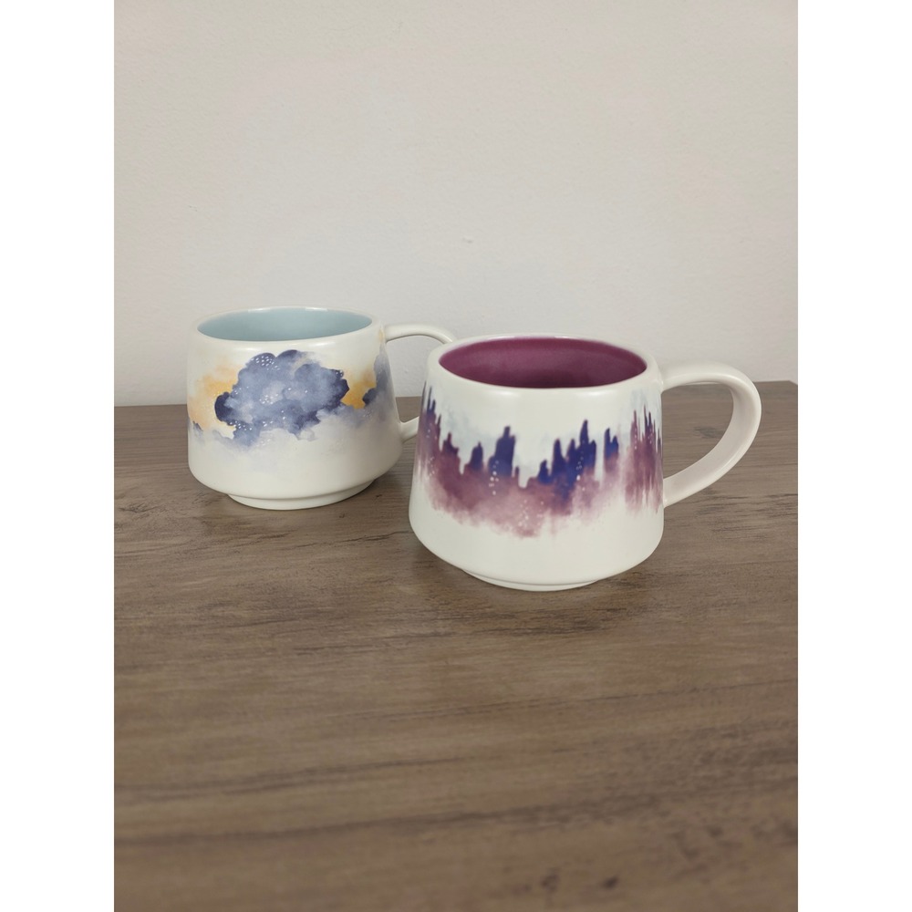 Cypress Home Watercolor‎ Mug Set Blue Clouds Purple Skyline Ceramic Coffee Cups